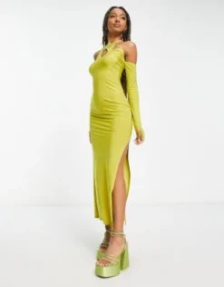 COLLUSION - Vestito Midi Con Fondo Asimmetrico E Cut-out Verde