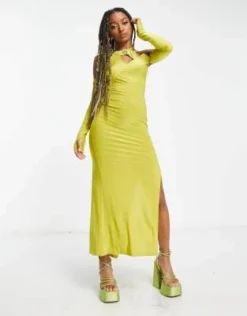 COLLUSION - Vestito Midi Con Fondo Asimmetrico E Cut-out Verde -Vendite ASOS Maternity || RIVER ISLAND || Monki 203436793 3