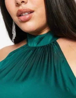 Vila Curve - Vestito Lungo Da Damigella In Raso Verde Intenso Allacciato Al Collo -Vendite ASOS Maternity || RIVER ISLAND || Monki 203436909 3