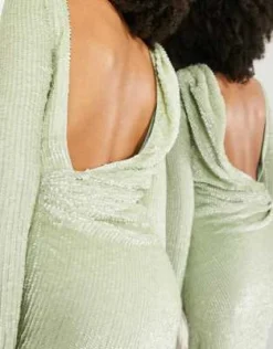 ASOS EDITION - Vestito Midi Verde Salvia Drappeggiato Sulla Schiena E Ricoperto Di Paillettes -Vendite ASOS Maternity || RIVER ISLAND || Monki 203446401 3