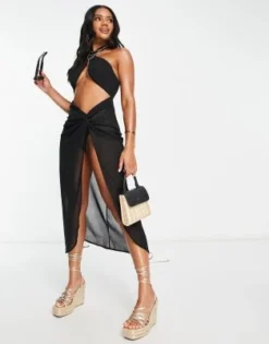 Candypants - Vestito Estivo Da Mare A Portafoglio Nero Con Cut-out -Vendite ASOS Maternity || RIVER ISLAND || Monki 203450113 4