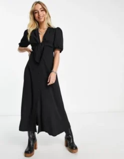 ASOS DESIGN - Vestito Midi Nero Con Allacciatura Sul Davanti E Bottoni -Vendite ASOS Maternity || RIVER ISLAND || Monki 203456091 4