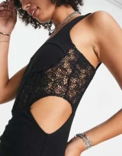 ASOS DESIGN - Vestito Midi A Corsetto Senza Maniche Nero Con Dettagli In Pizzo -Vendite ASOS Maternity || RIVER ISLAND || Monki 203466709 3