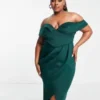 ASOS DESIGN Curve - Vestito Midi Verde Bosco Stile Corsetto A Spalle Scoperte Con Gonna A Portafoglio