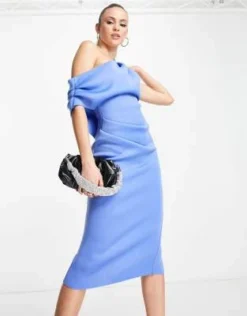 ASOS DESIGN Tall - Vestito Midi Con Spalle Scese Blu A Pieghe -Vendite ASOS Maternity || RIVER ISLAND || Monki 203472551 4