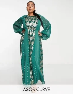 ASOS DESIGN Curve - Vestito Midi In Jacquard Metallizzato Elasticizzato Sul Retro Color Verde Pino