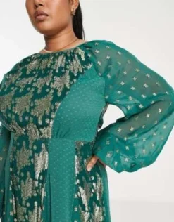 ASOS DESIGN Curve - Vestito Midi In Jacquard Metallizzato Elasticizzato Sul Retro Color Verde Pino -Vendite ASOS Maternity || RIVER ISLAND || Monki 203489875 3