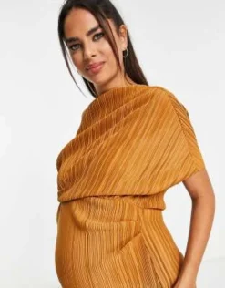 ASOS Maternity ASOS DESIGN Maternity - Vestito Midi Plissettato Color Ruggine Con Spalle Scoperte -Vendite ASOS Maternity || RIVER ISLAND || Monki 203510245 4