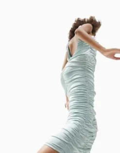 ASOS DESIGN - Vestito Midi Verde Chiaro Asimmetrico Arricciato -Vendite ASOS Maternity || RIVER ISLAND || Monki 203510275 3