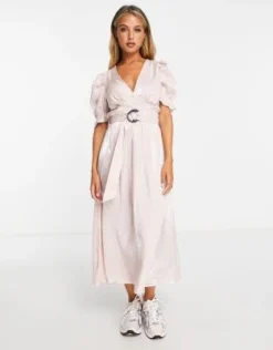 River Island - Vestito Midi Rosa Chiaro Con Maniche A Sbuffo E Cintura -Vendite ASOS Maternity || RIVER ISLAND || Monki 203527243 4