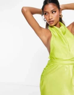 ASOS DESIGN - Vestito Longuette Allacciato Al Collo Con Scollo Ad Anello E Avvolgente In Vita Color Lime -Vendite ASOS Maternity || RIVER ISLAND || Monki 203530557 3