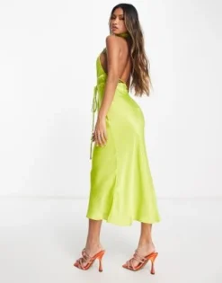 ASOS DESIGN - Vestito Longuette Allacciato Al Collo Con Scollo Ad Anello E Avvolgente In Vita Color Lime -Vendite ASOS Maternity || RIVER ISLAND || Monki 203530557 4