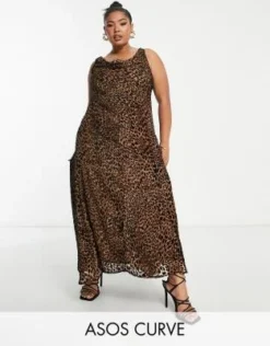 ASOS DESIGN Curve - Vestito Sottoveste Corto Con Stampa Animalier Dévoré