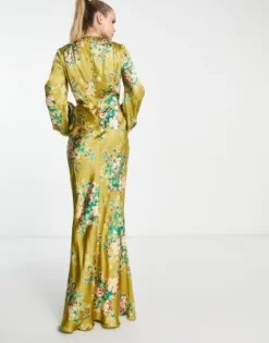 ASOS DESIGN Tall - Vestito Lungo Accollato Oliva Con Stampa A Fiori Grandi E Taglio Sbieco -Vendite ASOS Maternity || RIVER ISLAND || Monki 203550412 3