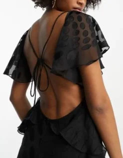 ASOS DESIGN Tall - Vestito Lungo Con Maniche Con Volant E Aperto Dietro In Raso Nero A Pois -Vendite ASOS Maternity || RIVER ISLAND || Monki 203550474 3