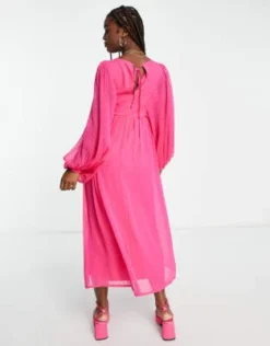 Miss Selfridge - Vestito Midi Testurizzato Rosa Vivo Arricciato -Vendite ASOS Maternity || RIVER ISLAND || Monki 203558617 4