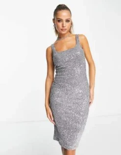 Vesper - Vestito A Fascia Midi Color Antracite Con Paillettes -Vendite ASOS Maternity || RIVER ISLAND || Monki 203559465 3