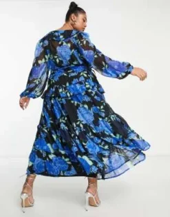 ASOS DESIGN Curve - Vestito Lungo A Balze A Fiori Blu Su Fondo Nero Con Volant -Vendite ASOS Maternity || RIVER ISLAND || Monki 203562910 2