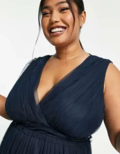 Anaya Plus - - Vestito Lungo Da Damigella Con Volant In Vita Blu Navy Con Scollo A V -Vendite ASOS Maternity || RIVER ISLAND || Monki 203582231 3