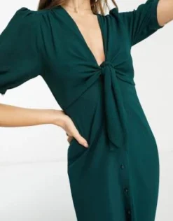 ASOS DESIGN - Vestito Midi Verde Bottiglia Allacciato Sul Davanti Con Bottoni -Vendite ASOS Maternity || RIVER ISLAND || Monki 203583238 4