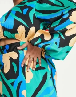 ASOS DESIGN Curve - Vestito Midi In Raso Con Stampa Astratta Vivace E Cut-out -Vendite ASOS Maternity || RIVER ISLAND || Monki 203583308 3