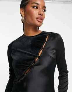 ASOS DESIGN - Vestito Midi In Misto Velluto E Raso Nero Con Bottoni -Vendite ASOS Maternity || RIVER ISLAND || Monki 203584492 3