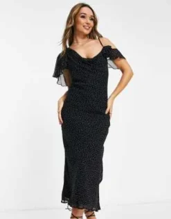 ASOS DESIGN - Vestito Sottoveste Midi Nero A Pois Con Fiore E Scollo A Cuore -Vendite ASOS Maternity || RIVER ISLAND || Monki 203596970 4
