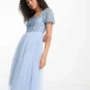 Maya - Vestito Midi Da Damigella Con Maniche A Sbuffo Azzurro Chiaro