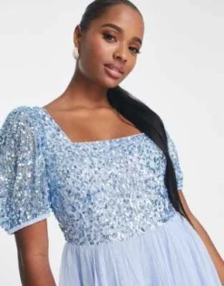 Maya Petite - Vestito Midi Da Damigella Con Maniche A Sbuffo E Scollo Quadrato Azzurro Chiaro -Vendite ASOS Maternity || RIVER ISLAND || Monki 203598614 3