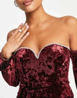 Forever New Petite - Vestito Corto In Velluto Riccio Prugna Con Strass -Vendite ASOS Maternity || RIVER ISLAND || Monki 203601217 3