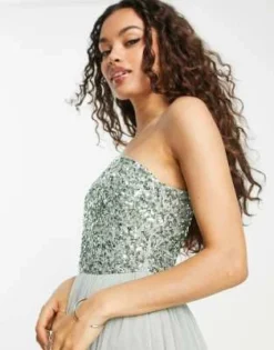 Maya Petite - Vestito Lungo Da Damigella Monospalla Verde Salvia Con Paillettes -Vendite ASOS Maternity || RIVER ISLAND || Monki 203601483 3