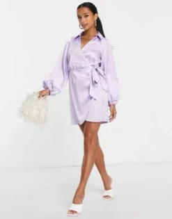 Miss Selfridge Petite - Vestito Camicia Da Sera A Portafoglio In Raso Lilla -Vendite ASOS Maternity || RIVER ISLAND || Monki 203601655 4