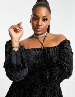 Forever New Curve - Vestito Corto Incrociato Davanti Con Apertura A Goccia Nero In Velluto Riccio -Vendite ASOS Maternity || RIVER ISLAND || Monki 203604316 3