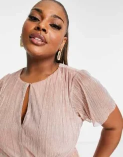 Forever New Curve - Vestito Midi Con Vita A Balze, Ruches E Glitter Oro Rosa -Vendite ASOS Maternity || RIVER ISLAND || Monki 203604537 3