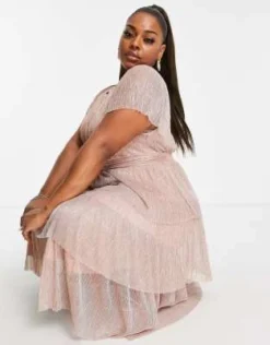 Forever New Curve - Vestito Midi Con Vita A Balze, Ruches E Glitter Oro Rosa -Vendite ASOS Maternity || RIVER ISLAND || Monki 203604537 4