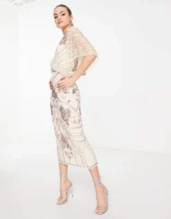 ASOS DESIGN Tall - Vestito Midi Crema Con Maniche A Campana E Decorazione Stile Art Nouveau -Vendite ASOS Maternity || RIVER ISLAND || Monki 203608436 4