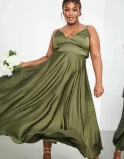 ASOS EDITION Curve - Vestito Midi In Raso Con Allacciatura Sul Retro Oliva -Vendite ASOS Maternity || RIVER ISLAND || Monki 203613445 3