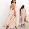 ASOS EDITION Curve - Vestito Midi In Raso Con Allacciatura Sul Retro Color Cipria