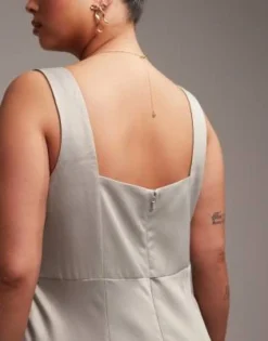 ASOS EDITION Curve - Vestito Lungo Con Scollo Squadrato In Raso Verde Salvia -Vendite ASOS Maternity || RIVER ISLAND || Monki 203613708 4