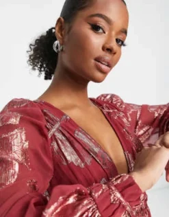 ASOS DESIGN Petite - Vestito Midi Con Dettagli Metallizzati E Maniche A Sbuffo Rosso Allacciato Sul Retro -Vendite ASOS Maternity || RIVER ISLAND || Monki 203624556 3