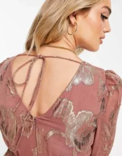 ASOS Maternity ASOS DESIGN Maternity - Vestito Midi Con Dettagli Metallizzati E Maniche A Sbuffo Color Ruggine Allacciato Sul Retro -Vendite ASOS Maternity || RIVER ISLAND || Monki 203624670 3