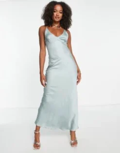 ASOS DESIGN Tall - Vestito Sottoveste Lungo In Raso Blu Polvere Ad Apice Alto -Vendite ASOS Maternity || RIVER ISLAND || Monki 203628346 4