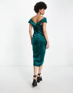 ASOS DESIGN Tall - Vestito Midi Avvolgente Con Spalle Scoperte E Incrociato Sul Davanti In Velluto Verde -Vendite ASOS Maternity || RIVER ISLAND || Monki 203638148 2