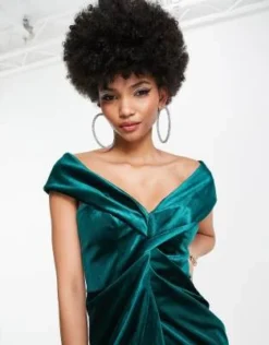 ASOS DESIGN Tall - Vestito Midi Avvolgente Con Spalle Scoperte E Incrociato Sul Davanti In Velluto Verde -Vendite ASOS Maternity || RIVER ISLAND || Monki 203638148 3