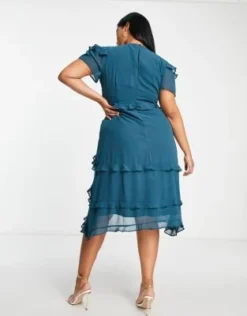 Hope & Ivy Plus - Vestito Midi Con Volant Verde Smeraldo Ricamato -Vendite ASOS Maternity || RIVER ISLAND || Monki 203642048 3