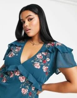 Hope & Ivy Plus - Vestito Midi Con Volant Verde Smeraldo Ricamato -Vendite ASOS Maternity || RIVER ISLAND || Monki 203642048 4