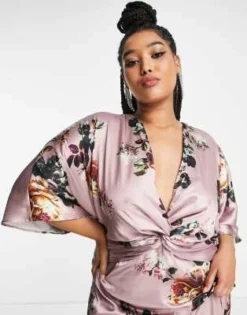Hope & Ivy Plus - Vestito Lungo In Raso Malva Con Maniche A Kimono -Vendite ASOS Maternity || RIVER ISLAND || Monki 203642060 3
