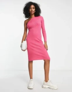 Vila - Vestito Midi Monospalla In Maglia Rosa -Vendite ASOS Maternity || RIVER ISLAND || Monki 203655460 4