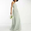 Anaya With Love Tall - Vestito Lungo Da Damigella Monospalla In Tulle Verde Salvia