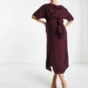 ASOS Maternity ASOS DESIGN Maternity - Vestito Midi Bordeaux Allacciato In Vita Con Scollo Ad Anello
